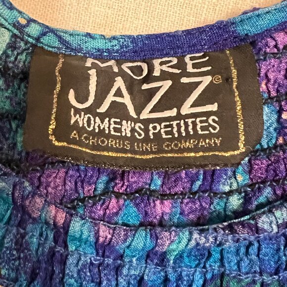 Vintage MORE JAZZ Women's Midi Dress Blue Smocked Short Sleeve Size 1X - Picture 5 of 10